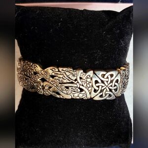 Vintage Intricate Silver Tone Stretch Celtic Bracelet
